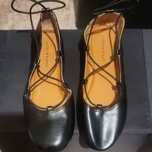 Lucky Brand Black Leather Flats with Strappy Design